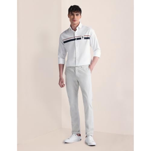 Image of U.S. POLO ASSN. Mens Cotton Regular Fit White Solid Collared Neck Long Sleeve Casual Shirts