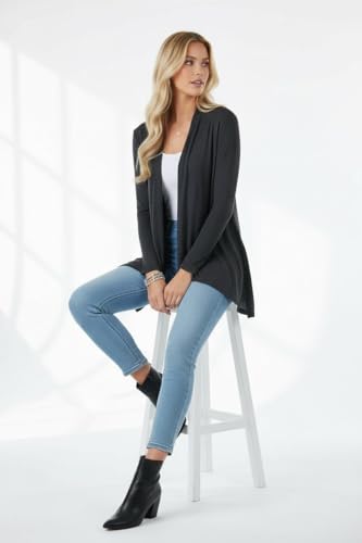 Image of ToBeInStyle Womens Open Front Long Sleeve Lightweight Asymmetrical Draped Cardigan with Side Pockets