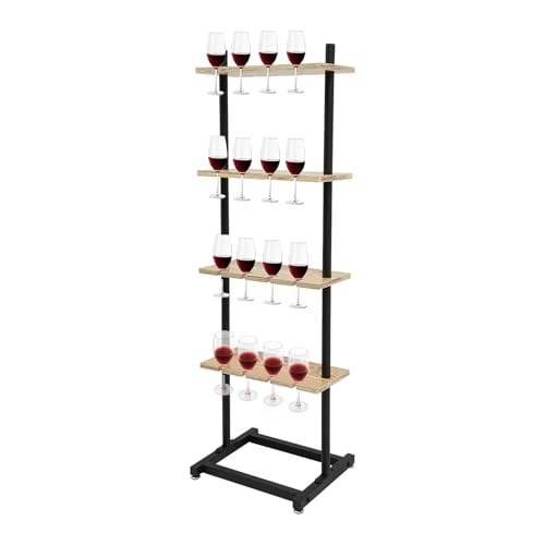 QUSKLISU Champagne Glass Holder, 4 Tiers Champagne Rack 32 Champagne Glass Stemware Rack 44.09 Lbs Capacity Wine Glasses Stand Wood Champagne Wall Stand for Wedding, Birthday, Party, Bars