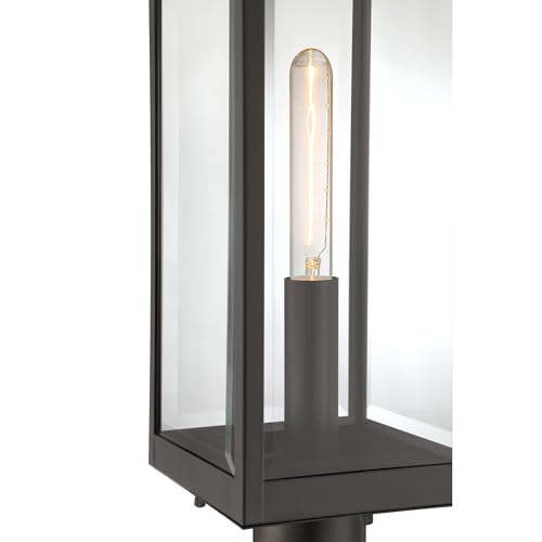 Quoizel Westover Outdoor Post Lantern, 21.25 Inch 1-Light Western Bronze Modern Lamp Post, Clear Beveled Glass, Outside Pole Light for Patio, Porch, Fences, Garden, Pool or Driveway - Image 6