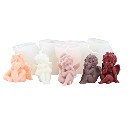 Xidmold 5 Stück 3D Engel Silikonform Mini Engel Kerzenformen Seifenform Kuchen Fondant Silikon Formen Backform Engel Baby Silikonform für Tortendeko, Schokolade, Seife, Sojawachs Kerzen, Handwerk Cover