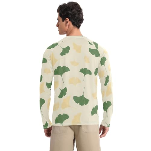 Bolaz Mens UV Protection Shirts Rash Guard Long Sleeve UPF 50+ Yellow Ginkgo Leaves Quick Dry S2