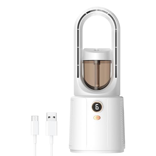 Ventilador pequeño sin aspas | Pequeño ventilador refrescante sin aspas para oficina | Refrescante recargable con iluminación ambiental y humidificador para salón al aire libre de viajes Ventilador pequeño sin aspas | Pequeño ventilador refrescante sin aspas para oficina | Refrescante recargable con iluminación ambiental y humidificador para salón al aire libre de viajes