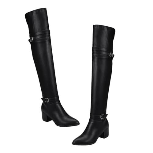 OATIPHO Botas Largas de Tacón para Mujer Diseño por Encima Rodilla con Tacón Grueso Material Cómodo y Cálido para Otoño Invierno Antideslizante Resistente al Estilo Moderno y Elegante