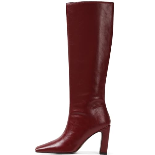 Image of Lovee Cosee Knee High Boots for Women Square Toe Chunky Heeled Boots with Side Zipper Fashion Dress Elastic Tall Boots