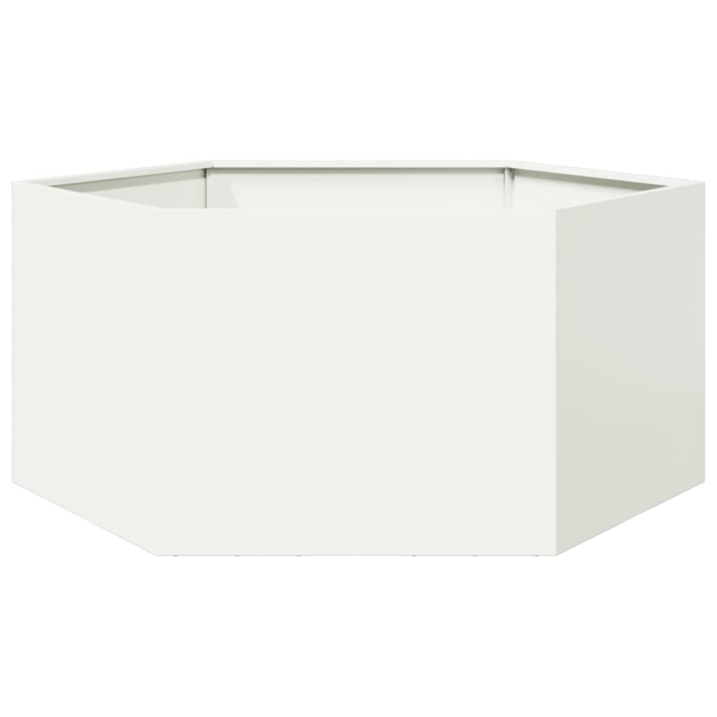Macetero de jardín blanco hexágono 104 x 90 x 45 cm de acero, jardinera elevada, caja para plantas, resistente a la intemperie, bancal para el cultivo, hierbas, frutas, verduras y flores