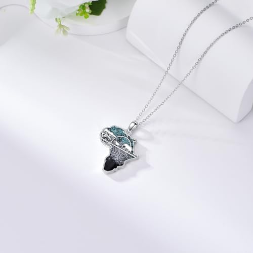 Africa Map Necklace 925 Sterling Silver Turquoise Pendant Jewelry Gift For Men Women2