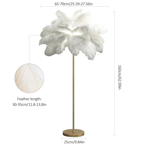 Lámpara de pie de plumas de avestruz TTDGYYXW de 63 pulgadas LED regulable para salón 3