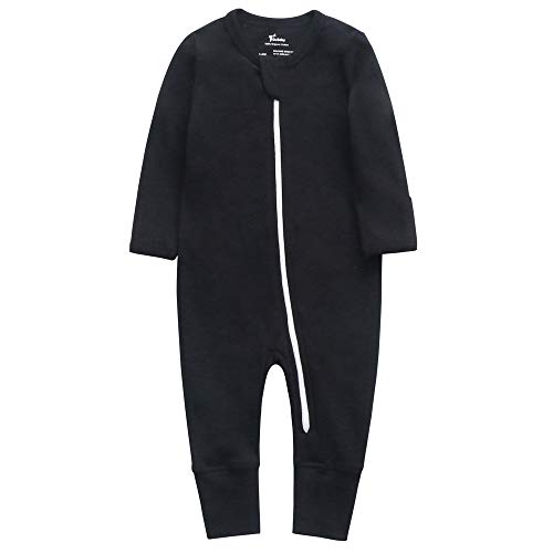 Baby Organic Cotton Footless Sleep and Play, Baby Boy and Girl Zip Front Romper, Long Sleeve (0-3 Months, Black)