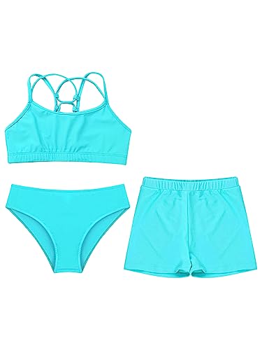 Hedmy Girls Cute Print UPF 50+ Beach Sport Tankini 3-Piece Swimsuit Teenager Hawaiian Criss Cross Bathing Suit3