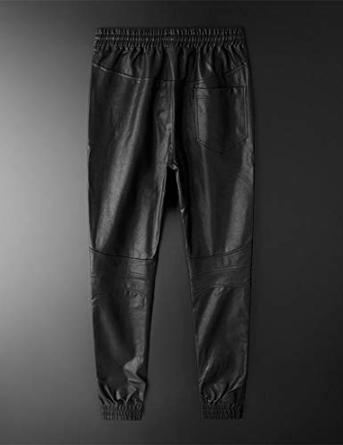 Men`s Faux Leather Jogger Elastic Waist Drawstring PU Harem Pants3