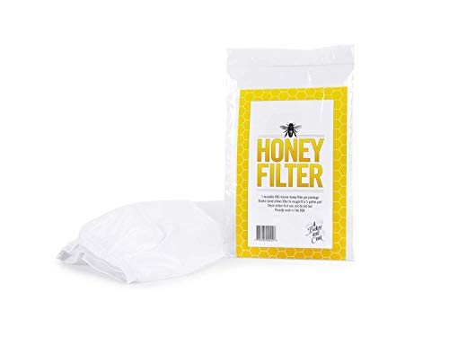 A Baker and Cook 1 400 Micron Reusable Honey Filter Strainer with Sewn in Elastic to Grip a 5 Gallon Bucket