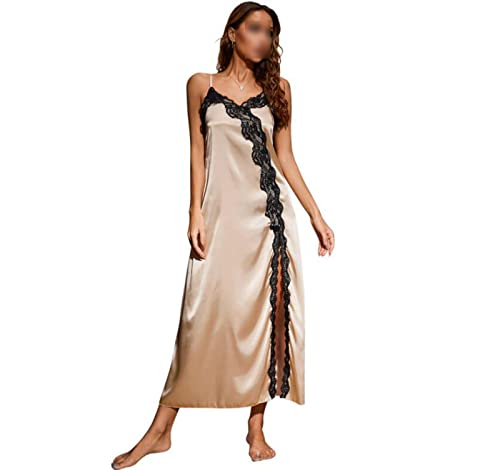 MJMJ Femmes déshabillés, Peignoir en Satin pour Femmes Kimono Robe de Chambre en Dentelle Chemise de Nuit Femme Satin Nuisette Sling Longue Robe de Nuit Sexy,A,S Cover