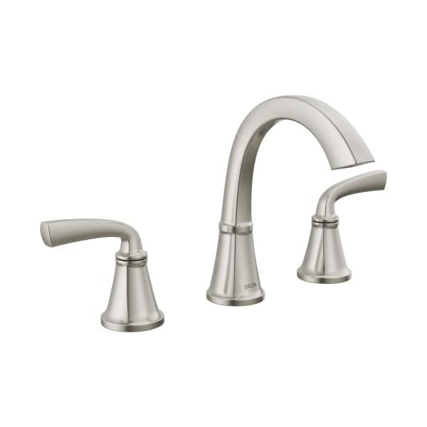 Delta Faucet Geist Widespread Bathroom Faucet Brushed Nickel, Bathroom Faucet 3 Hole, Bathroom Sink Faucet, Bathroom Faucets for Sink 3 Hole, Drain Assembly, SpotShield Brushed Nickel 35864LF-SP