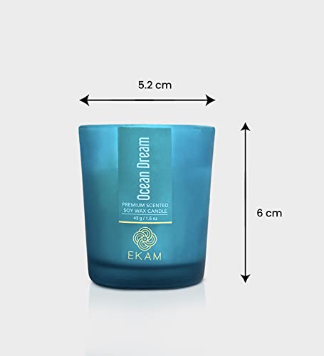 Image of EKAM Ocean Dream Votive Soy Wax Scented Candle, 40 Grams, 10 Hours Burn Time| Long Lasting Premium Candles | Ideal for Home Decor | Gifting & Aromatherapy (Pack of 6)