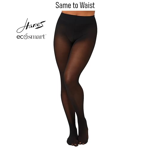 Hanes EcoSmart Womens Opaque Tights, Same to Waist, Sheer Toe, Black4
