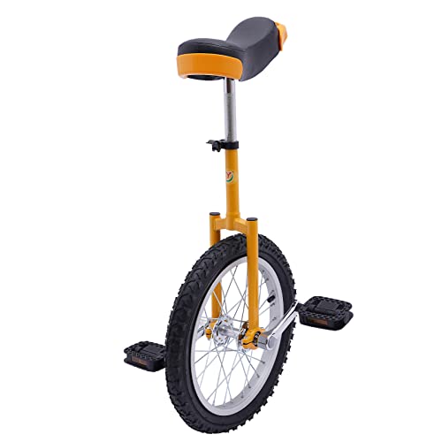 16/24 Inch Wheel Unicycle with Steel Rim, Unicycle Electric Wheel Skidproof Mountain Tire Cycling Sports Exercise with Adjustable Seat, Adults Kids Outdoor Sports Fitness Exercise Tool (24Inch Yellow)