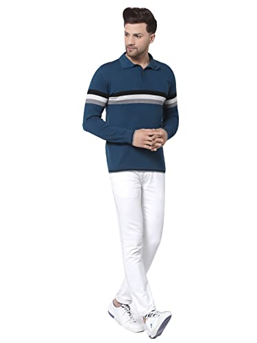 Image of Kalt Mens Basic Solid Full Sleeves Polo Cotton Blend Knitted Regular Fit Polo-Neck T-Shirts with Collar Stylish