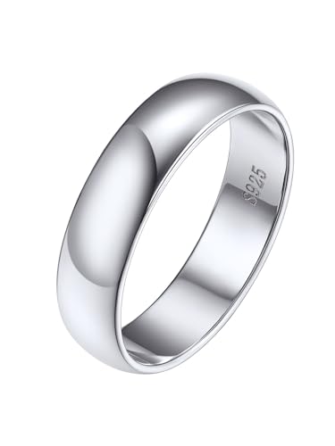 Silvora Anillo Banda Lisa Plata Mujer Anillo Ancho Plata de Primera Ley Anillo Apilable Compromiso Alianza Joyería Delicada Preciosa 5mm Ancho Talla 17 57mm