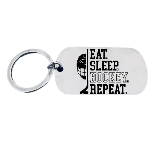 Sportybella Hockey Keychain, Unisex Ice Hockey Jewelry, Eat Sleep Hockey Repeat Charm Keychain, Gift for Hockey Players, Teams & Coaches