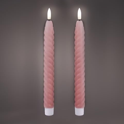 Brown and Ginger Pair of LED Dinner Candles with Real Wax (Dusky Pink)