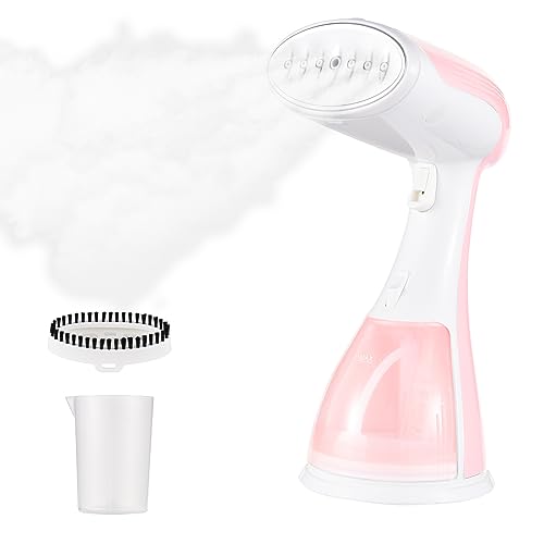 Irishom Défroisseur Vapeur, Défroisseur Vapeur à Main, Fer à Repasser Portable 1500W 300ML, Réchauffage Rapide, Défroisseur à Main, Vapeur à Vêtements, Cadeau Femme, Rose