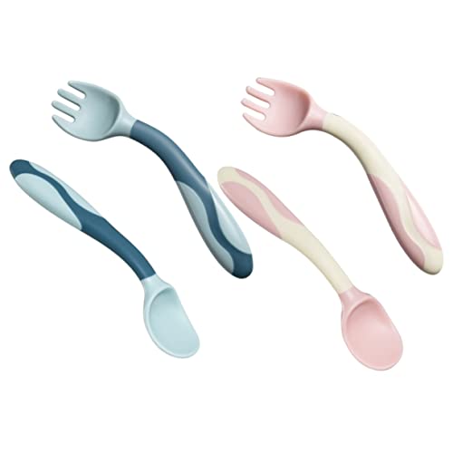 ERINGOGO 2sets Non-Slip Handle Training Cutlery Set Forks and Spoons for Months Safe and Easy to Use