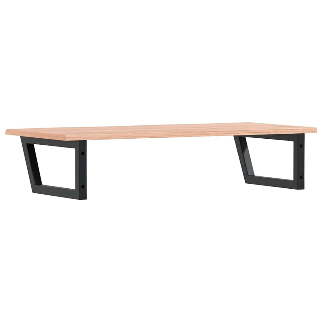 Blat pod umywalkę ze stalowymi wspornikami, lite drewno dębowe, blat pod umywalkę, 100 x 50 cm, regał ścienny do łazienki, czarny