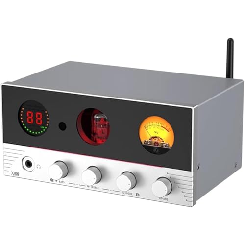 jcwwolk Amplificateur Audio HiFi 2.1 Canaux, Amplificateur De Casque À Tube, 7 Types D'effets D'éclairage Ambiant, Réglage des Hauts Basses, Bluetooth 5.4, Prises 3,5 Mm, Télécommande, pour Karaoke