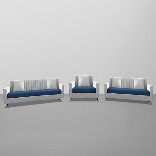 Image of Casaliving Garcia 3+2+1 Seater Sofa Set for Living Room (Blue Grey Colour) Premium Fabric Sofa