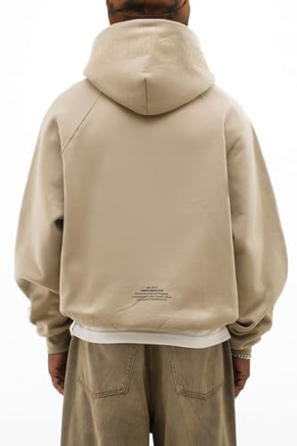Image of URBAN MONKEY Core Hoodie Dusty Beige 100% Polycotton Brushed Fleece Vintage Wash Long Sleeves Front Pocket Ribbed Cuffs & Hem Print On The Chest, Hood & Back Oversized Fit Unisex Sweatshirt