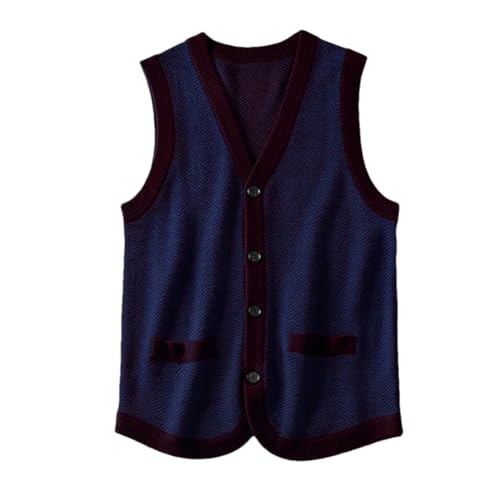 Men's Front Opening Knitted Cardigan, Oversized Wool Blend Vest with Pockets
