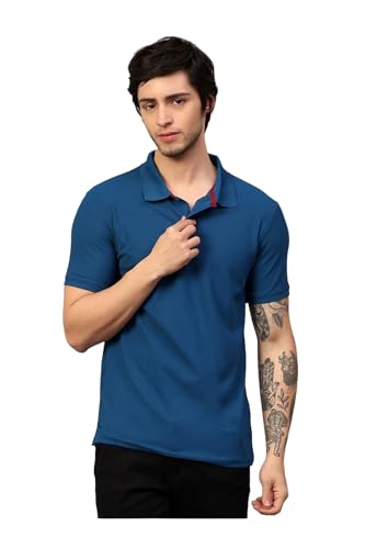 Image of Men's Poly Cotton-Matty Tshirt with Regular Fit Solid Pattern Half Sleeve Standard Length and Button Down Closure|Men's T-Shirts