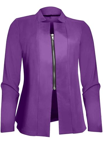 Women's Zip Up Business Blazer Long Sleeve Oversized Suit Jackets Casual Loose Fit Blazers2