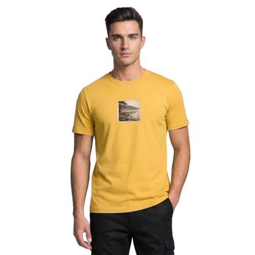 T-shirt homme coton jaune moutarde coupe régulière avec col rond demi-manches taille M Nobero