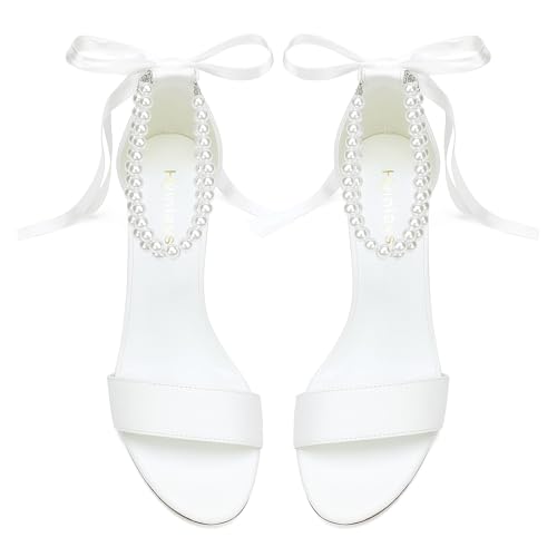 Women's Open Toe Block Heel Pearl Wedding Shoes for Bride Chunky Heeled Sandals Bridal Shoes Pumps4