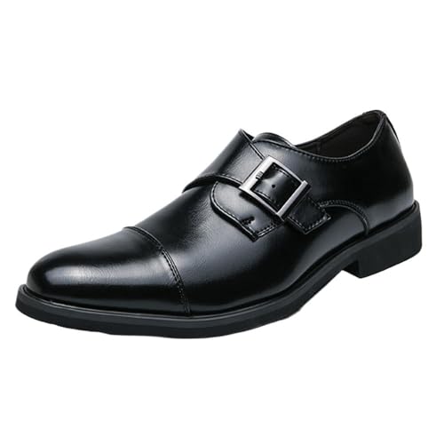 Mens Classic Oxford Dress Shoes Slip On Formal Tuxedo Wedding Leather Monk Wide Fit Buckle Black