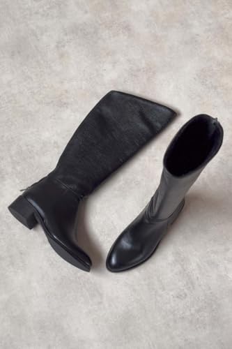 Knee High Boots Women Slash Opening Back Zipper, Chunky Low Heel Round Toe Riding Boots3