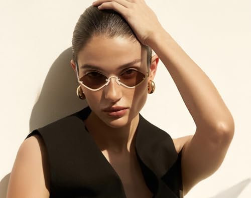 KENBO Retro Y2k Sunglasses for Women, 2025 Trendy Narrow Gold Semi-Rimless Sun Glasses 90s Sunnies2