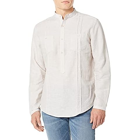 Cubavera Men's Two-Pocket Pintuck Long Sleeve Popover Guayabera Shirt, Natural Linen, XL Cover