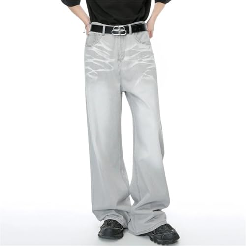 Men's Straight Jeans Vintage Denim Pants Tie-Dyed Design Wide Leg Trousers3