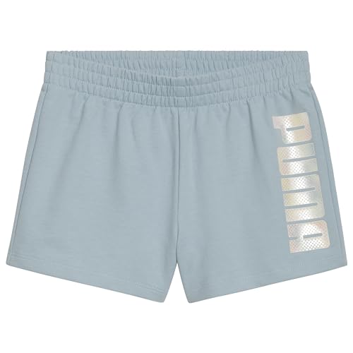 PUMA Girls' Cotton French Terry Short, Turquoise Aqua, Large