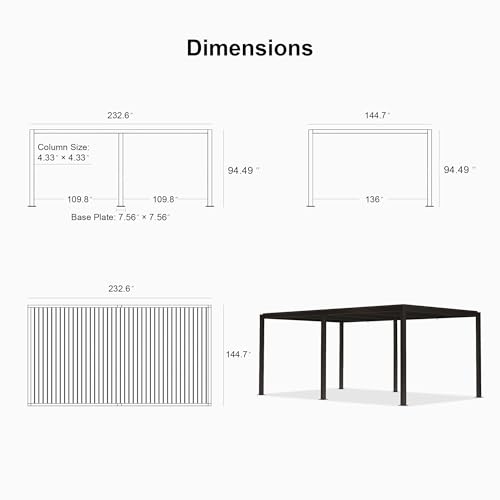 PURPLE LEAF Outdoor 12'x20' Louvered Pergola Adjustable Aluminum Canopy Retractable Metal Roof for Deck Patio Outside Backyard Hardtop Gazebo Sun Shade - Image 8