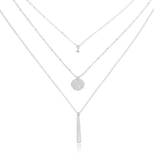 Yalice Multi-Layered Disc Necklace Chain Bar Drop Pendant Necklaces Coin Jewelry for Women and Girls (Silver)