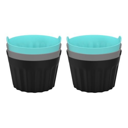 FUANA Moldes de silicona para huevos para freidora de aire, tazas escalfadoras de huevos reutilizables y ramequines para cupcakes, accesorios para hornear de grado alimenticio, gris/negro/rojo/azul A