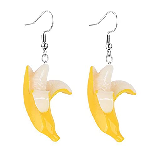 ONLYJUMP Funny Fruit Banana Dangle Earrings Resin Lifelike Fruits Lovely Summer Theme Yellow Banana Dangle Earring for Women Gifts