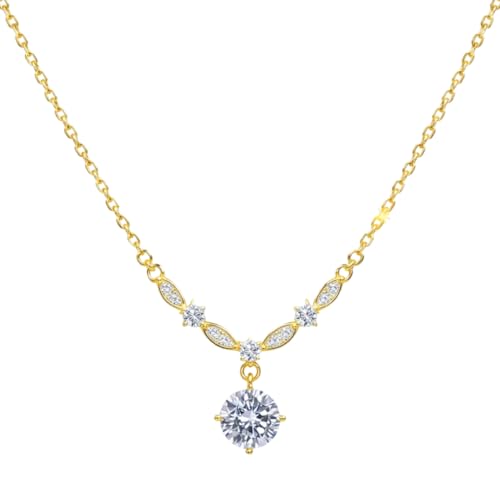 Image of gold plated diamond pendant necklace for women girls | stylish dainty drop chain necklace | anti tarnish minimalist daily jewelry | elegant aesthetic gift for wife, girlfriend, mother, sister