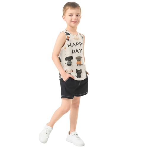 Bolaz Boys Athletic Quick Dry Tank Top Sleeveless Workout T Shirts Age 11-15,Cartoon Dogs4