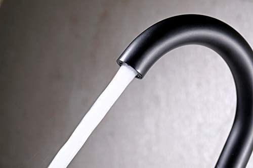 RKF Single-Handle Swivel Spout Bathroom Sink Faucet with Pop-up Drain with Overflow and Supply Hose,Bar Sink Faucet,Small Kitchen Faucet Tap,Matte Black,BF3501P-MB