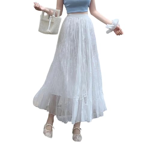 Pulcykp Women Pleated Chiffon High Waist A-Line Skirts Summer Thin Beach Big Swing Solid Umbrella Skirt